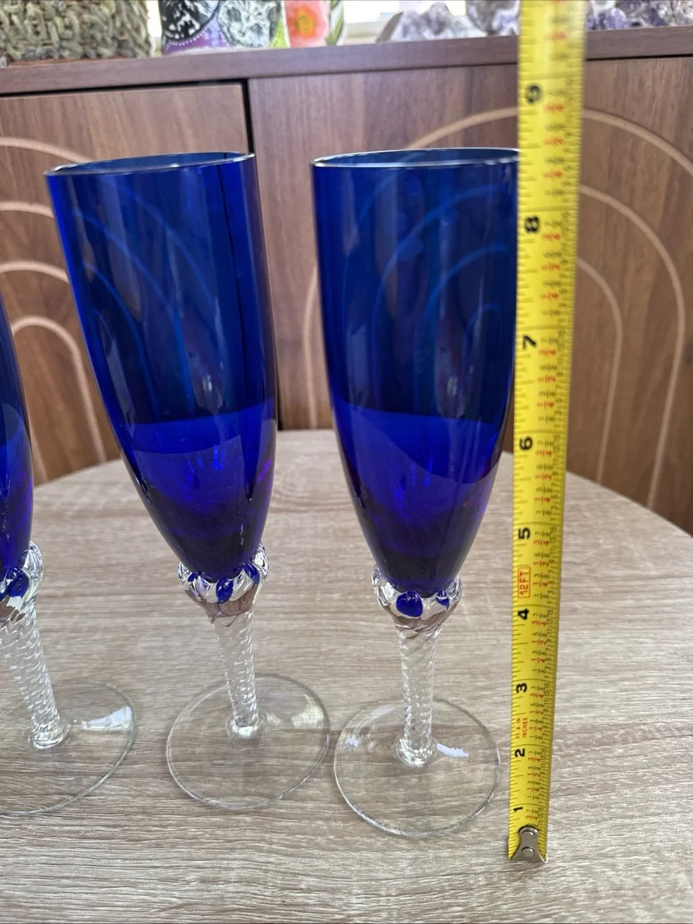 Set of 3 Colony Cobalt Blue Champagne Flutes, MCM, Pirouette with Twisted‎ stems